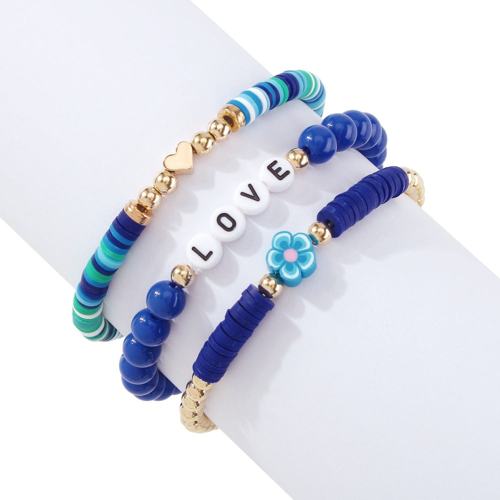 Wholesale Stacked Alphabet Flowers Rice Beads Colored Geometric Bracelet